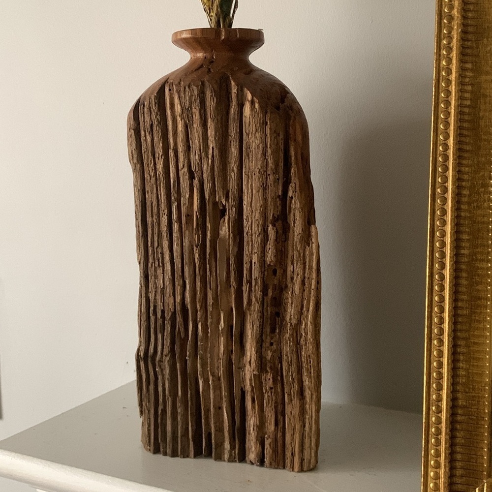 Vintage Wood Lathe Turned Vase Sculpture Carving Early century Art Tall hand md - Picture 3 of 10